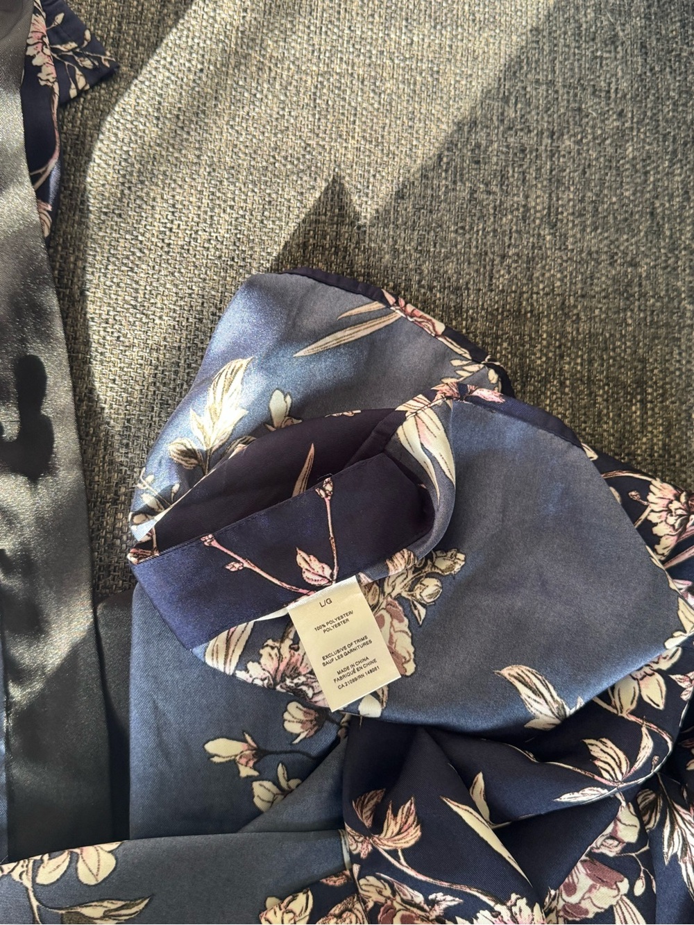 Navy Floral Kimono Robe with Black Trim - Picture 8 of 8